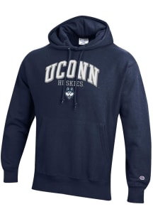 Champion UConn Huskies Mens Navy Blue Reverse Weave Long Sleeve Hoodie