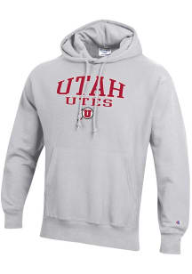 Champion Utah Utes Mens Silver Reverse Weave Long Sleeve Hoodie