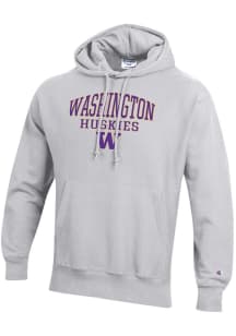 Champion Washington Huskies Mens Silver Reverse Weave Long Sleeve Hoodie