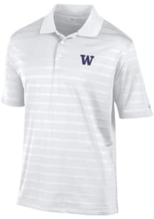 Champion Washington Huskies Mens White Textured Solid Short Sleeve Polo