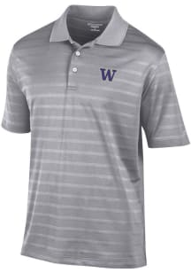 Champion Washington Huskies Mens Grey Textured Solid Short Sleeve Polo