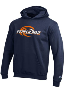 Champion Pepperdine Waves Youth Navy Blue Powerblend Long Sleeve Hoodie