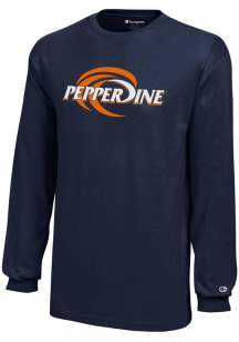 Champion Pepperdine Waves Youth Navy Blue Core Long Sleeve T-Shirt