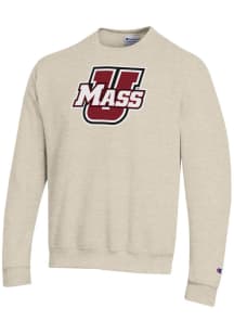 Champion Massachusetts Minutemen Mens Oatmeal Powerblend Long Sleeve Crew Sweatshirt