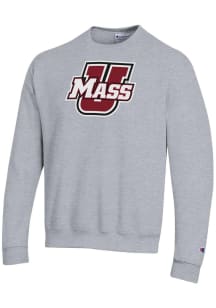 Champion Massachusetts Minutemen Mens Grey Powerblend Long Sleeve Crew Sweatshirt
