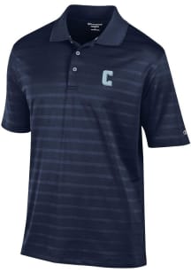 Champion Columbia University Lions Mens Navy Blue Textured Solid Short Sleeve Polo