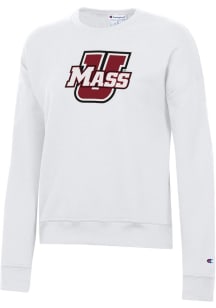 Champion Massachusetts Minutemen Womens White Powerblend Crew Sweatshirt
