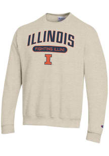 Champion Illinois Fighting Illini Mens Oatmeal Powerblend Long Sleeve Crew Sweatshirt