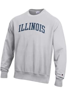 Champion Illinois Fighting Illini Mens Silver Reverse Weave Long Sleeve Crew Sweatshirt