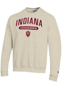 Champion Indiana Hoosiers Mens Oatmeal Powerblend Long Sleeve Crew Sweatshirt