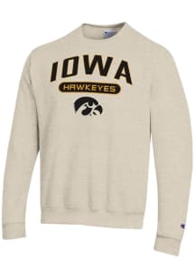Champion Iowa Hawkeyes Mens Oatmeal Powerblend Long Sleeve Crew Sweatshirt