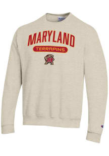 Champion Maryland Terrapins Mens Oatmeal Powerblend Long Sleeve Crew Sweatshirt