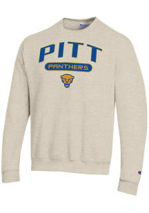Champion Pitt Panthers Mens Oatmeal Powerblend Long Sleeve Crew Sweatshirt