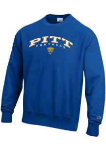 Champion Pitt Panthers Mens Blue Reverse Weave Long Sleeve Crew Sweatshirt
