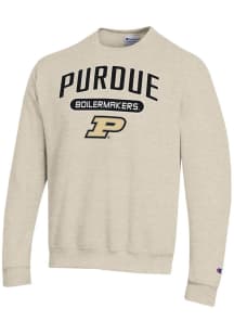 Champion Purdue Boilermakers Mens Oatmeal Powerblend Long Sleeve Crew Sweatshirt