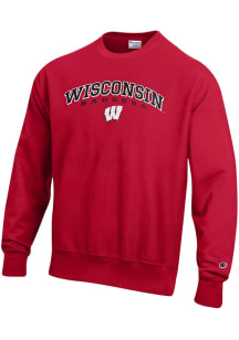 Champion Wisconsin Badgers Mens Red Reverse Weave Long Sleeve Crew Sweatshirt