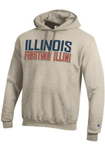 Champion Illinois Fighting Illini Mens Oatmeal Powerblend Long Sleeve Hoodie