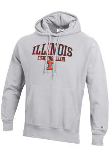 Champion Illinois Fighting Illini Mens Silver Reverse Weave Long Sleeve Hoodie