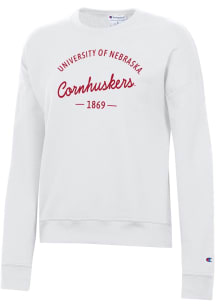 Champion Nebraska Cornhuskers Womens White Powerblend Crew Sweatshirt