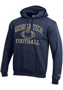 Champion GA Tech Yellow Jackets Mens Navy Blue Football Football Powerblend Long Sleeve Hoodie