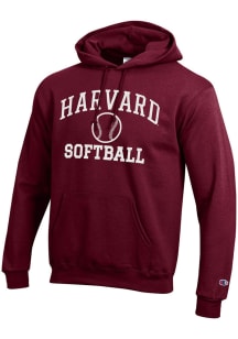 Champion Harvard Crimson Mens Maroon Softball Powerblend Long Sleeve Hoodie