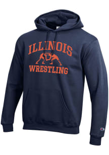 Champion Illinois Fighting Illini Mens Navy Blue Wrestling Powerblend Long Sleeve Hoodie