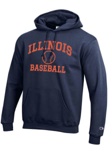 Champion Illinois Fighting Illini Mens Navy Blue Baseball Powerblend Long Sleeve Hoodie