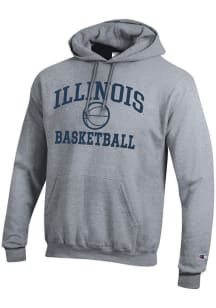 Champion Illinois Fighting Illini Mens Grey Basketball Powerblend Long Sleeve Hoodie