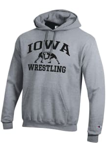 Champion Iowa Hawkeyes Mens Grey Wrestling Powerblend Long Sleeve Hoodie