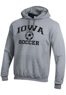 Champion Iowa Hawkeyes Mens Grey Soccer Powerblend Long Sleeve Hoodie