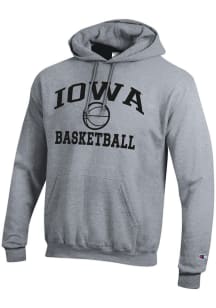 Champion Iowa Hawkeyes Mens Grey Basketball Powerblend Long Sleeve Hoodie