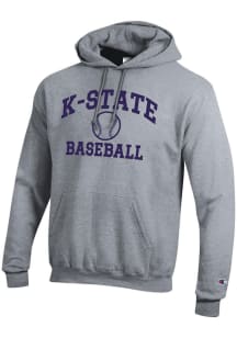Champion K-State Wildcats Mens Grey Baseball Powerblend Long Sleeve Hoodie
