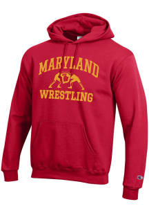 Champion Maryland Terrapins Mens Red Wrestling Powerblend Long Sleeve Hoodie