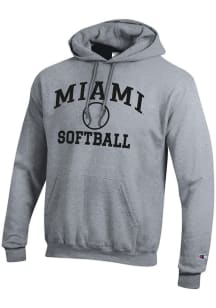 Champion Miami RedHawks Mens Grey Softball Powerblend Long Sleeve Hoodie