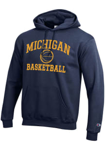 Champion Michigan Wolverines Mens Blue Basketball Powerblend Long Sleeve Hoodie