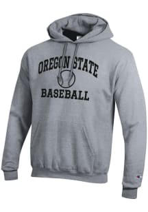 Champion Oregon State Beavers Mens Grey Baseball Powerblend Long Sleeve Hoodie