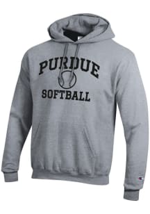 Champion Purdue Boilermakers Mens Grey Softball Powerblend Long Sleeve Hoodie