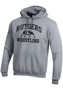 Champion Rutgers Scarlet Knights Mens Grey Wrestling Powerblend Long Sleeve Hoodie