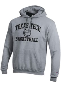 Champion Texas Tech Red Raiders Mens Grey Basketball Powerblend Long Sleeve Hoodie