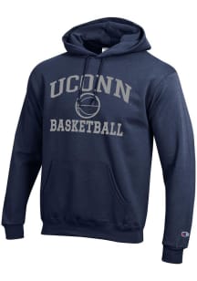 Champion UConn Huskies Mens Navy Blue Basketball Powerblend Long Sleeve Hoodie