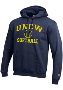 Champion UNCW Seahawks Mens Navy Blue Softball Powerblend Long Sleeve Hoodie