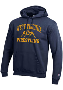 Champion West Virginia Mountaineers Mens Navy Blue Wrestling Powerblend Long Sleeve Hoodie