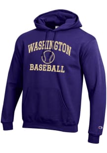 Champion Washington Huskies Mens Purple Baseball Powerblend Long Sleeve Hoodie