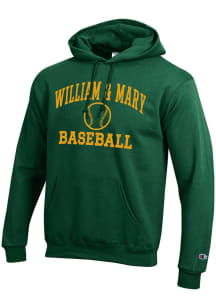 Champion William & Mary Tribe Mens Green Baseball Powerblend Long Sleeve Hoodie