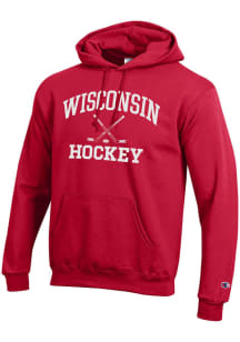 Champion Wisconsin Badgers Mens Red Hockey Powerblend Long Sleeve Hoodie