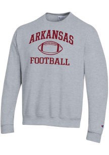 Champion Arkansas Razorbacks Mens Grey Football Football Powerblend Long Sleeve Crew Sweatshirt