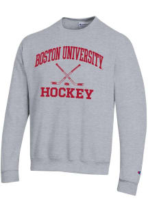 Champion Boston Terriers Mens Grey Hockey Powerblend Long Sleeve Crew Sweatshirt