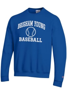Champion BYU Cougars Mens Blue Baseball Powerblend Long Sleeve Crew Sweatshirt