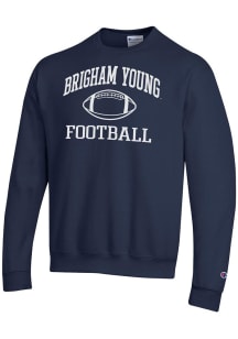 Champion BYU Cougars Mens Navy Blue Football Football Powerblend Long Sleeve Crew Sweatshirt