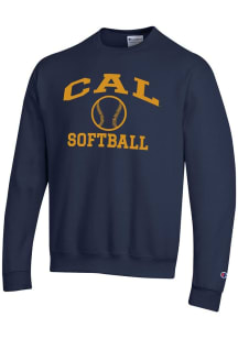 Champion Cal Golden Bears Mens Navy Blue Softball Powerblend Long Sleeve Crew Sweatshirt